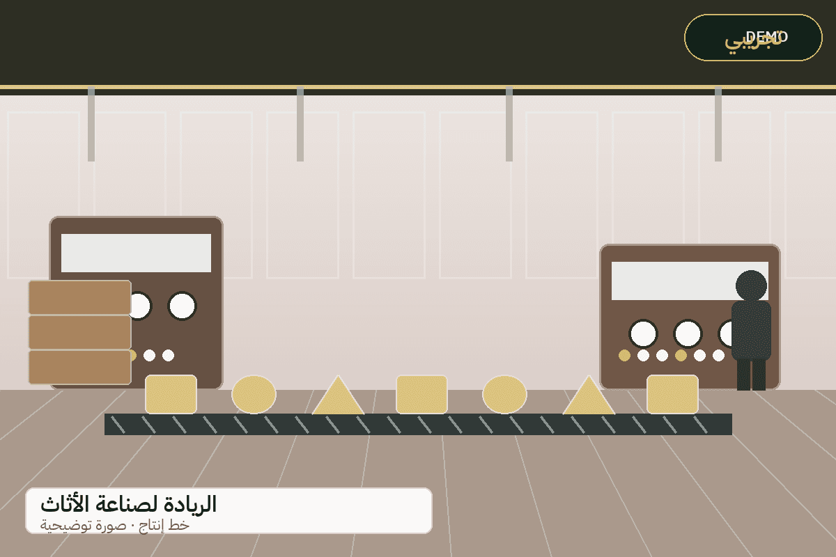 Demo production-line illustration — Al-Riyada furniture