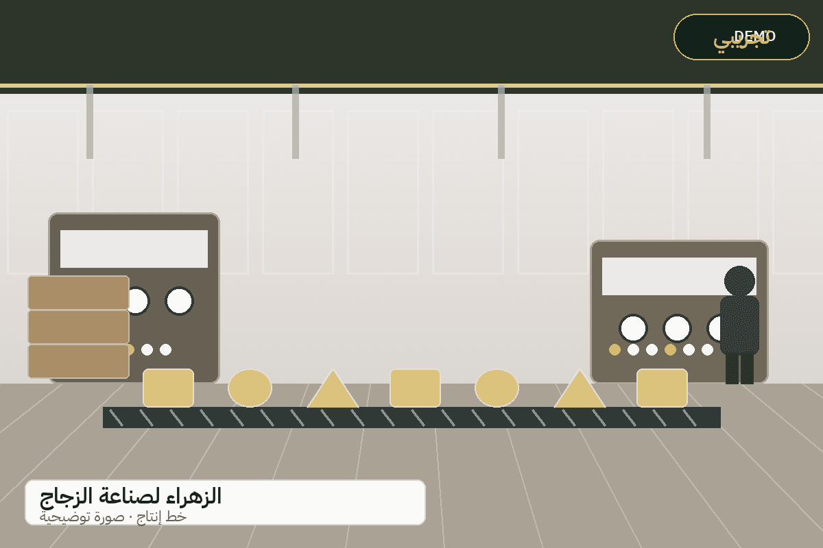 Demo production-line illustration — Al-Zahraa glass products