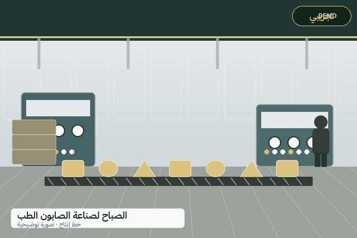 Demo production-line illustration — Al-Sabah natural soap